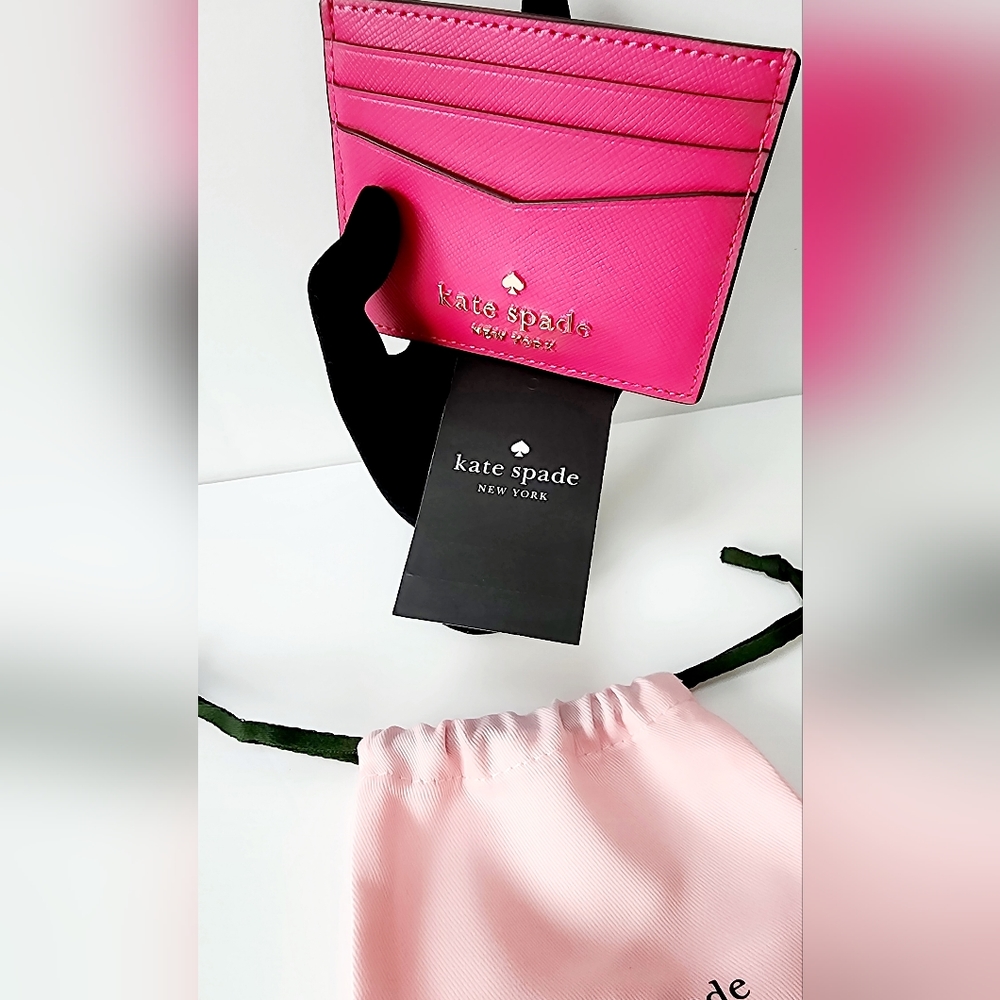 Kate Spade STACI Small Card Case Wallet in Deep Hibiscus Bright Pink LEA…